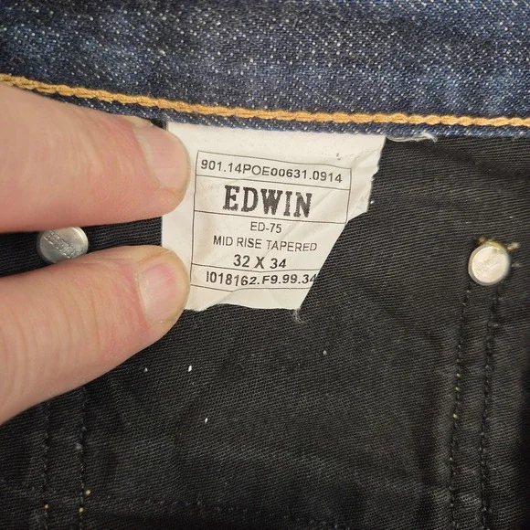 Edwin Jeans Mens 32x34 Blue Dark Wash ED-75 Mid Rise Tapered Japanese Denim - Picture 7 of 14